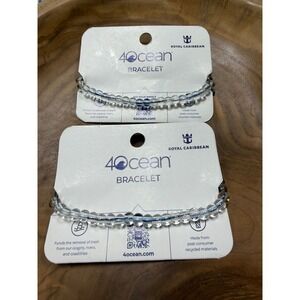 Lot of 2 4Ocean Royal Caribbean Clear Beaded Recycled Plastic Bracelets New